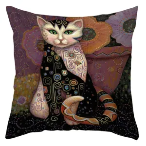 Funda de cojín artística con estampado de gato, funda de almohada decorativa de lino para sofá.