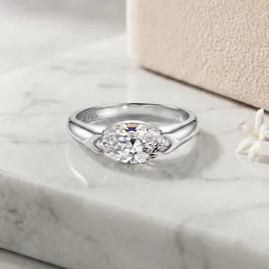 925 Silver Marquise Moissanite Ring 1CT 5x10mm Fancy Stone Solid Band Women Jewelry