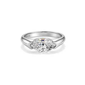 Stunning 1ct marquise moissanite ring in 925 sterling silver with a sleek solid band.