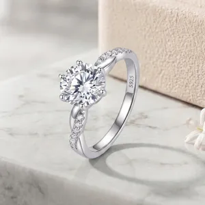 Élégante Bague en Argent Sterling 925 Moissanite Bande Torsadée Six Griffes Coupe Ronde Strass Pave Bijoux Fins Pour Femmes Cadeaux