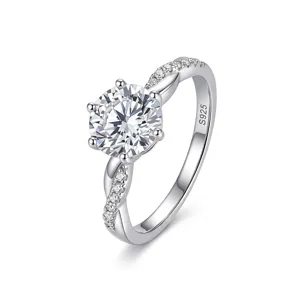 Argent 925 bague solitaire six griffes pavé torsadée bijoux femme élégants principal