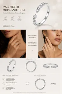 S925 silver 2mm moissanite open ring minimalist design daily stacking jewelry for women chic.