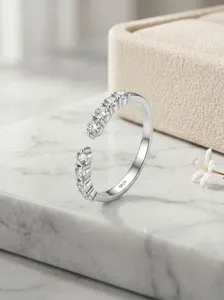 925 silver half-circle open ring with sparkling moissanite stones, delicate stackable jewelry design.