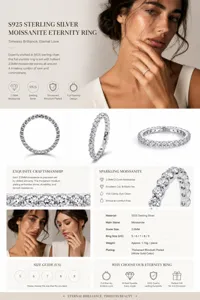 Nahaufnahme des 2mm Moissanit Full-Eternity-Rings mit funkelndem Glanz und S925 Silber.