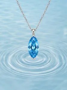 Marquise cut light blue gemstone pendant necklace 925 sterling silver minimalist clavicle chain