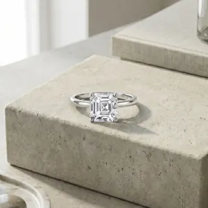 Anello in argento S925 con moissanite taglio Asscher da 6mm elegante anello minimalista