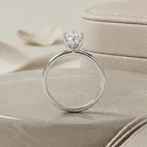 Classic six-prong solitaire moissanite ring in sterling silver, elegant and sparkling.