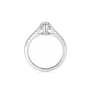 S925 Zilveren Moissaniet Solitair Ring met Pave Band Klassieke Verlovingsring Weergave