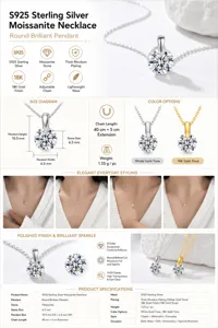 S925 Sterling Silber Moissanit Anhänger Halskette Funktionen und technische Größenangaben.