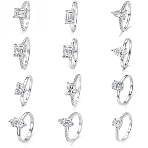 1ct emerald asscher pear heart oval marquise moissanite ring s925 silver for women