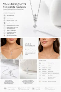 Detaillierte Spezifikationen der S925 Silber Marquise Moissanit Halskette
