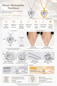 Elegant S925 sterling silver heart necklace with 5mm moissanite pendant for daily wear