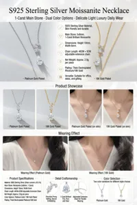 Detailed views of S925 sterling silver moissanite teardrop pendant necklace details