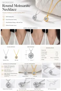 Detaillierte Infografik der S925 Sterling Silber Moissanit Halskette mit Maßen und Details