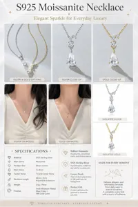 Detaillierte S925 Sterling Silber Moissanit Halskette Spezifikationen und elegantes Modell