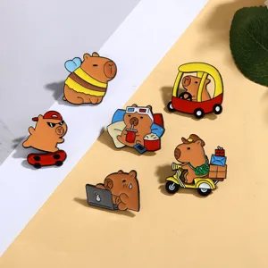 Cute Cartoon Capybara Enamel Brooch Pin Alloy Baking Paint Animal Badge For Bags Clothing Decoration Unisex Gift Accessory