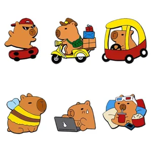 Cute capybara enamel pin set cartoon animal metal brooch for bags clothes fashion accessory