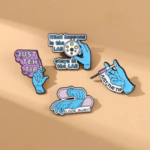 Medical Theme Cartoon Metal Enamel Pin Nurse Doctor Series Glove Syringe Petri Dish Brooch Pins For Clothing Bags Decoration Funny Jewelry Gift