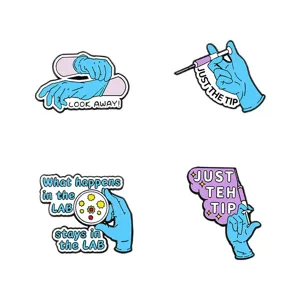Medical theme enamel pin set, cartoon nurse glove metal brooch badge for clothing decoration.