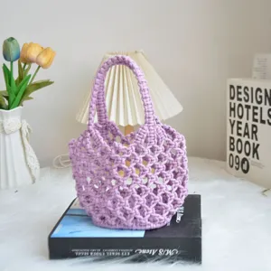 Dames Katoen Geweven Handtas Holle Mesh Strandtas Casual Zomervakantie Tote Tas Mode Kleine Emmetas Handtas