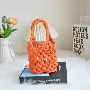 Oranje handgemaakte macrame katoen geweven mesh handtas voor zomer strand vakantie tas