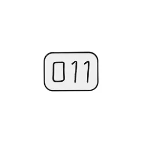 Close-up detail view of the white enamel brooch pin featuring the number 011 design.