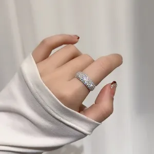 925 Sterling Silver Wide Band Half Eternity Ring Women Full Pave Zirconia Luxury Finger Jewelry Gift White Gold Finish