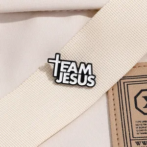 Fashion Alloy Enamel English Letter Brooch Pin Team Jesus Cross Design For Clothes Lapel Decorative Apparel Pin For Unisex Everyday