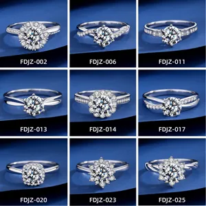 925er Sterinsilber Moissanit Ring Set, glänzender 1 Karat Diamant offene Ringe Großhandel.