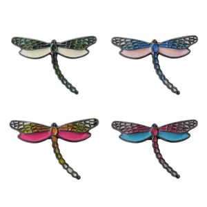 Exquisite enamel dragonfly brooch pin set, fashionable insect clothing accessory for women.