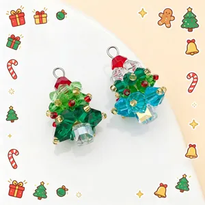 Pendentif Sapin de Noël Artisanal en Perles de Cristal 3D pour Collier Porte-clés Boucles d'Oreilles Accessoires Bijoux DIY