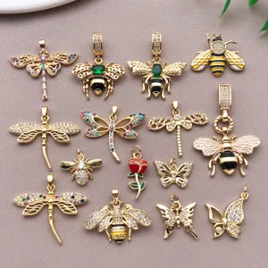Vergoldete Insekten Blumen Anhänger DIY Schmuckherstellung Zubehör glitzernde Zirkonia Sets