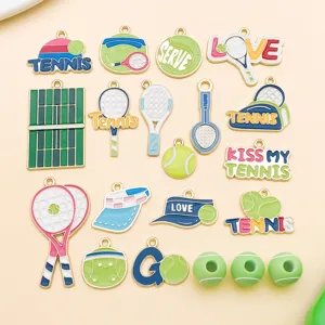 Cartoon Tennis Anhänger Set, Emaillierte Schläger und Bälle DIY Schmuck Zubehör Teile.