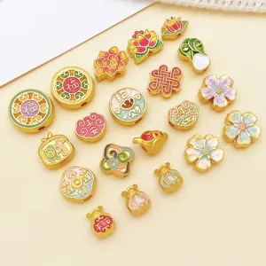 Chinese style cloisonne enamel gold alloy spacer beads for DIY handmade jewelry making accessories.