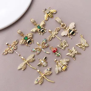 Vergoldete Zirkon Eingelegte Bienen Libellen Schmetterlinge Anhänger DIY Schmuck