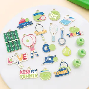 Gemischte Stile Zinklegierung Öltropfen Tennis Sport Thema Schläger Bälle Anhänger Charms DIY Schmuck Zubehör