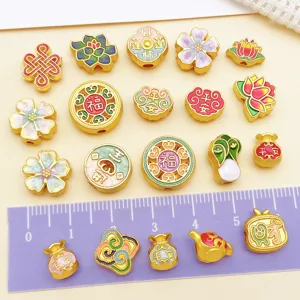 Enamel ancient gold style alloy beads Chinese charm DIY spacer beads jewelry making accessories
