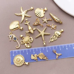 Gold plated ocean theme charms pendant with zircon for DIY necklace jewelry making detail