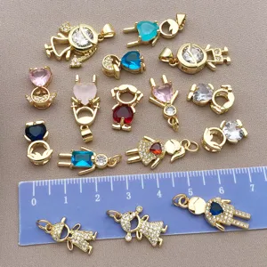 DIY messing vergulde zirkonia jongen en meisje bedel hangers detail weergave voor sieraden maken