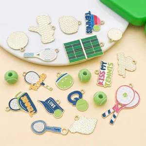 Cartoon Tennis Emaile Charms DIY Schmuckzubehoer, suesse Schlaeger Baelle Anhaenger.