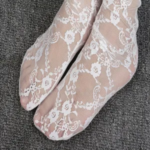 White lace mesh socks lolita style mid-tube sheer stockings floral design sweet cute footwear