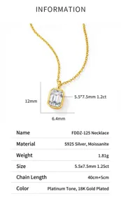 Technische Details und Abmessungen der eleganten S925 Sterling Silber Moissanit Anhänger Kette