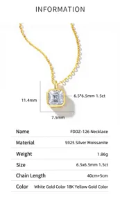 S925 Silberhalskette mit 1,5ct quadratischem Moissanit Anhänger Spezifikationen