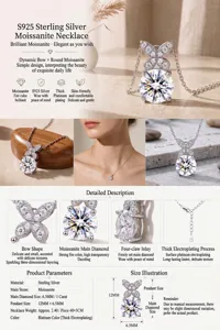 Detailansicht der S925 Sterling Silber Schmetterling Halskette mit Moissanit Stein.