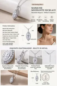 Detailed view of elegant marquise-cut moissanite pendant in S925 sterling silver