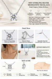 Detailed infographic of S925 sterling silver necklace with sparkling moissanite stone