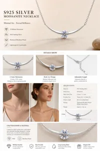 Detailseite für S925 Sterling Silber Moissanit Halskette mit minimalistischem Bogen