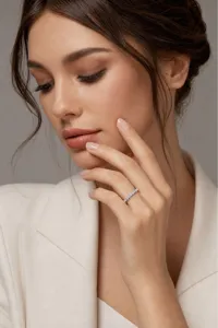 Eleganter 925er Sterlingsilber Vollring stapelbarer Ring mit funkelnden Moissanit Steinen.