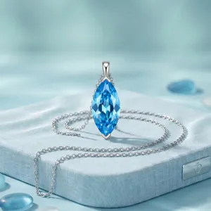 Stunning 925 silver marquise blue crystal pendant necklace for women minimalist elegance style.