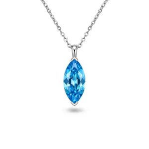 925 Sterling Silver Marquise Blue Crystal Pendant Necklace Minimalist Elegant Jewelry Main